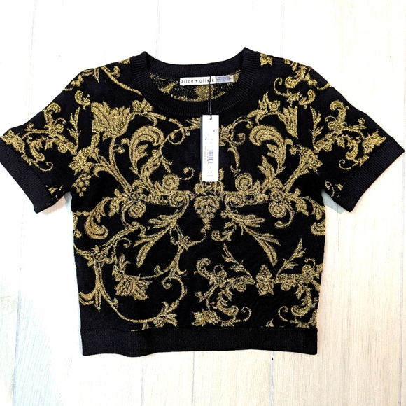 Alice + Olivia Ciara Jacquard Knit Crop Sweater NWT - Picture 1 of 10
